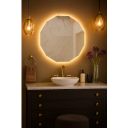 Lustro GOLDEN LUX – eleganckie lustro LED do łazienki w nowoczesnym stylu z podświetleniem i złotą poświatą | Geometryczny kształt, montaż na ścianę